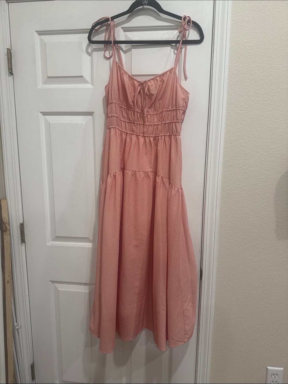 Express Pink-White Maxi Sundress with Tie Straps